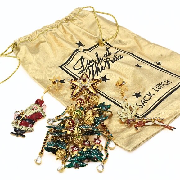 Fun Lunch At Ritz  Enamel Santa Klaus Reindeer Christmas Tree Holiday Set - Picture 1 of 16